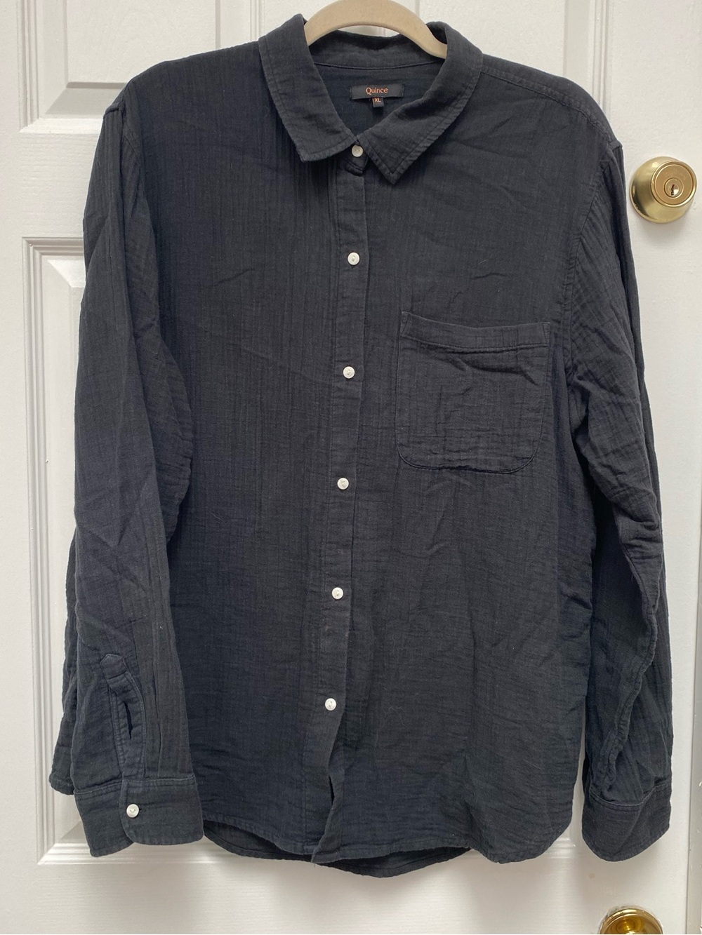 Quince 100% Organic Cotton Gauze Black Button-Down Long-Sleeve Shirt - XL